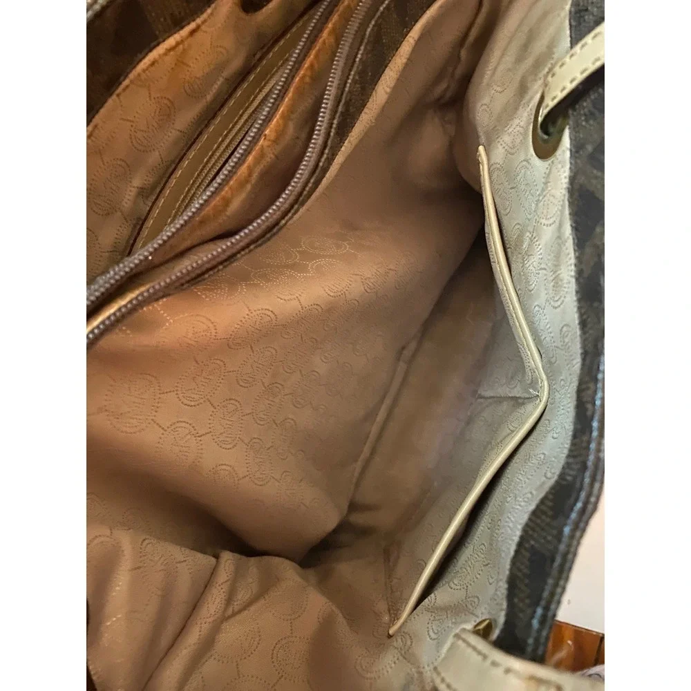 Michael Kors Jet Set Travel Tote Bag Brown Signature Logo MK Gold Hardware